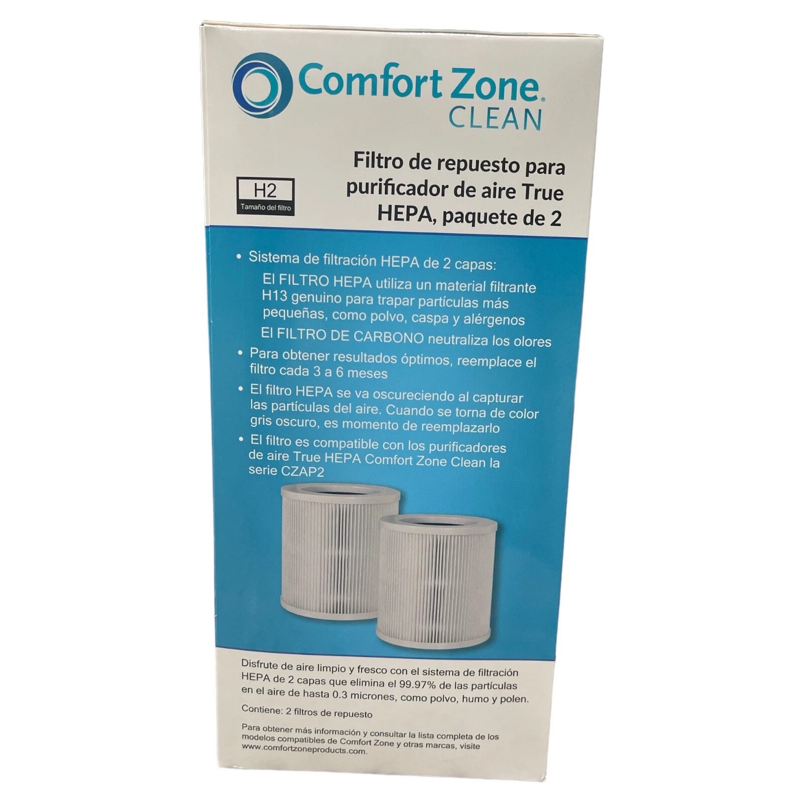 (2-PACK) COMFORT ZONE Clean H2 TRUE-HEPA Air Purifier Replacement FILTER CZAPH22 gallery