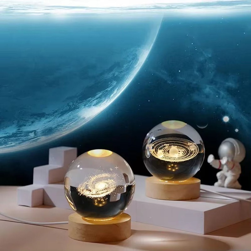 LED Bedside Table Lamp 3D Crystal Ball Night Light Solar System Jellyfish USB gallery