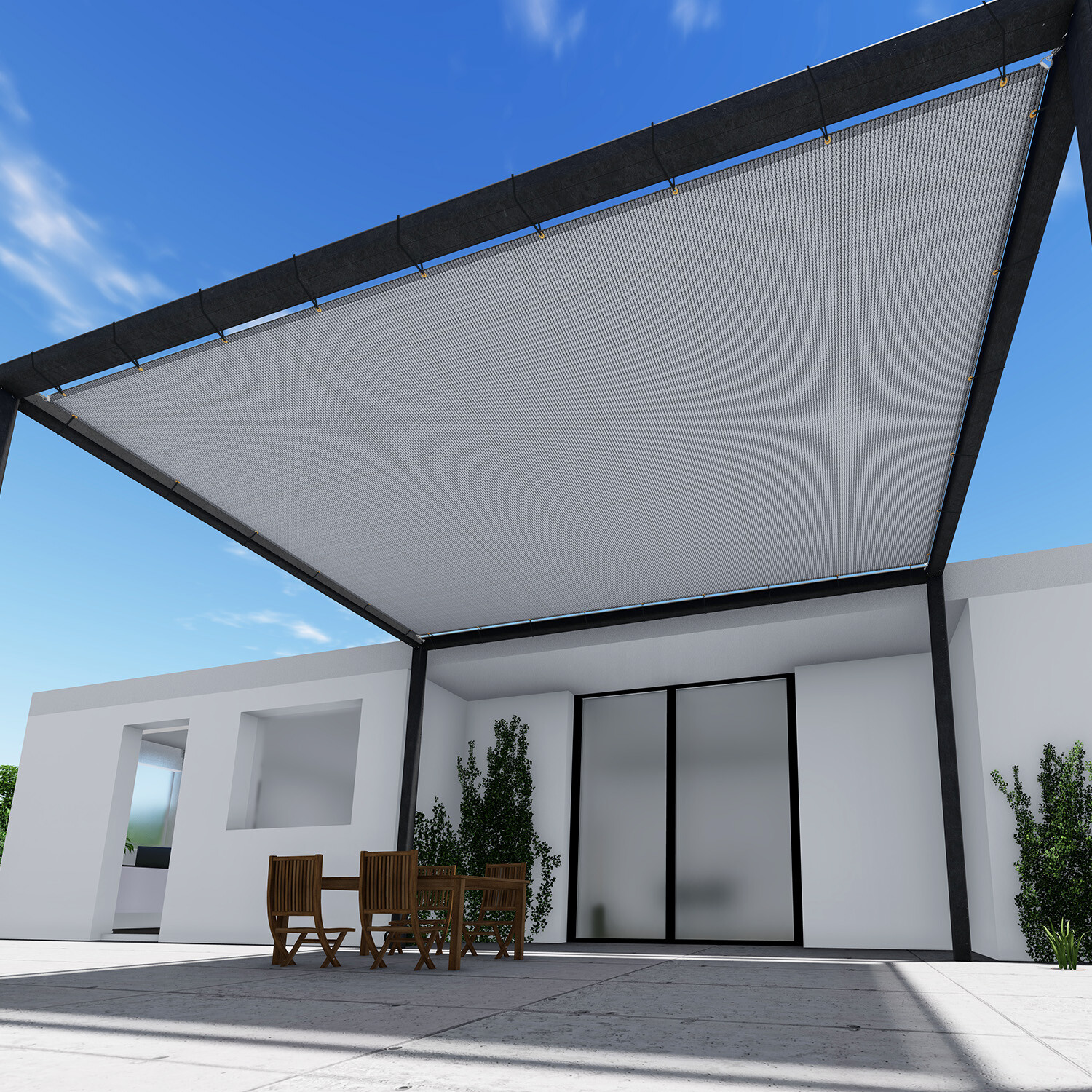 TANG Gray Straight Side Rectangle Permeable Sun Shade Patio Canopy w Grommets gallery
