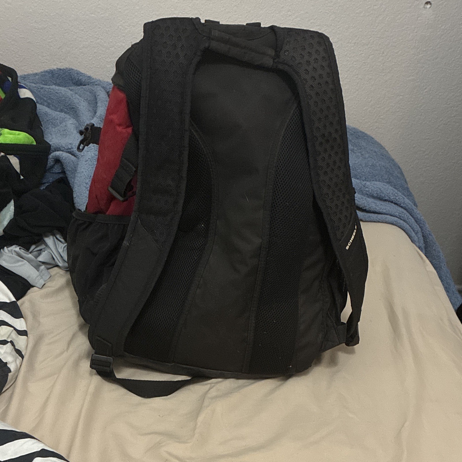 SCHEELS Baseball Backpack Black Red Adjustable Straps Multiple Compartments 3