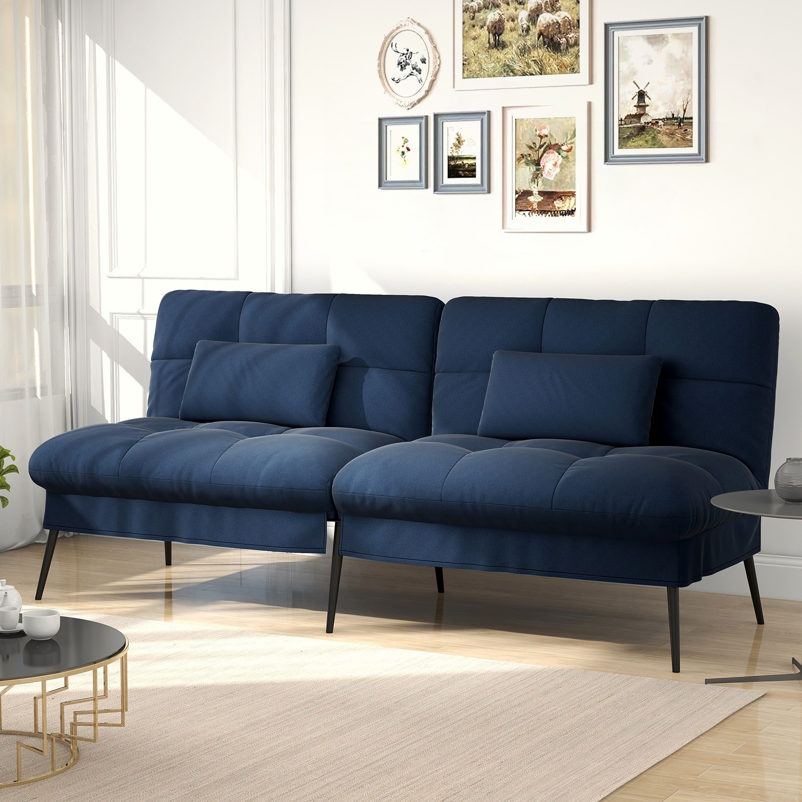 COMHOMA Convertible Futon Sofa Bed 5-Gear Backrest Steel Legs Space-Saving, Blue gallery