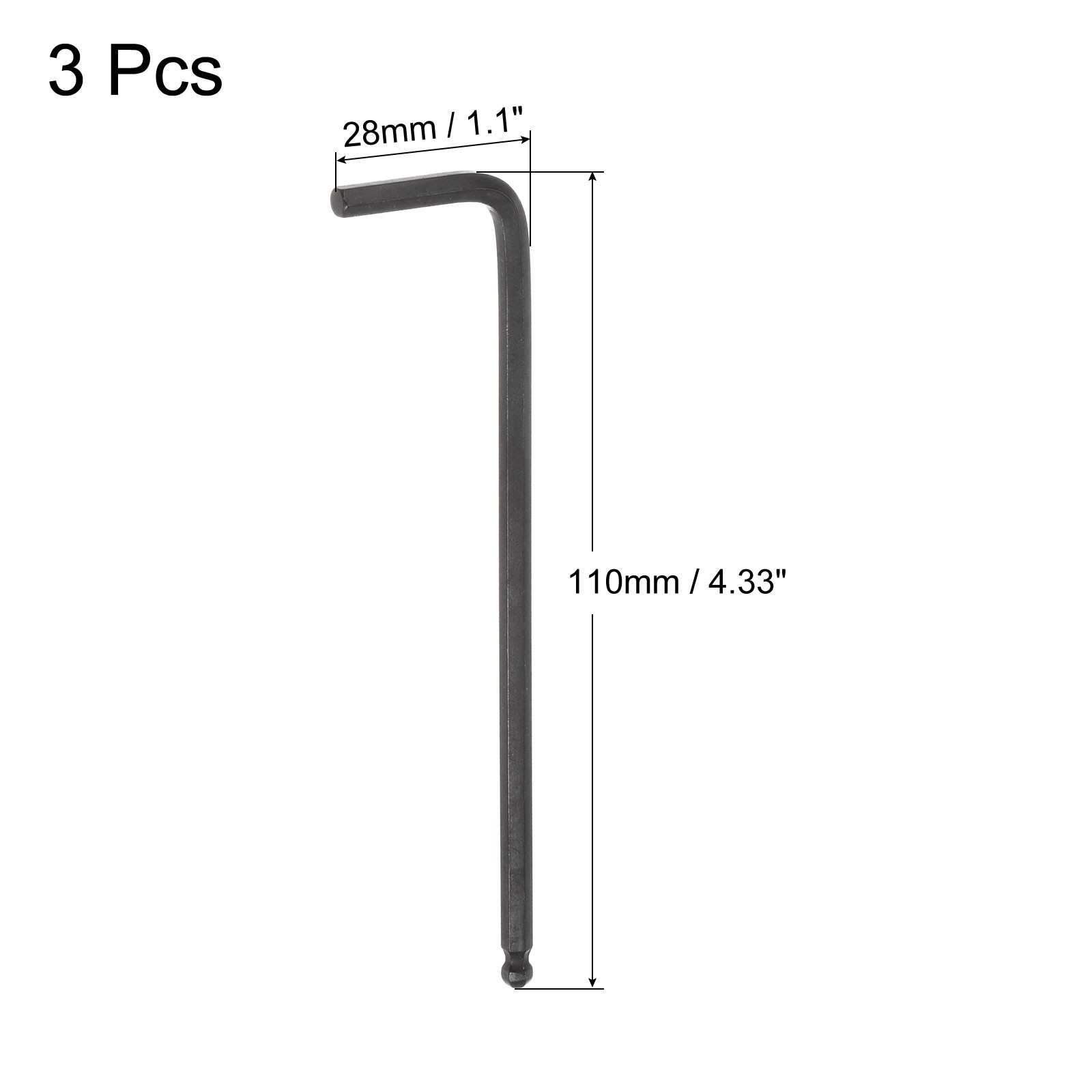3 Set 4mm Ball End Hex Key Wrench L Shaped Long Arm CR-V Repairing Tool Black gallery