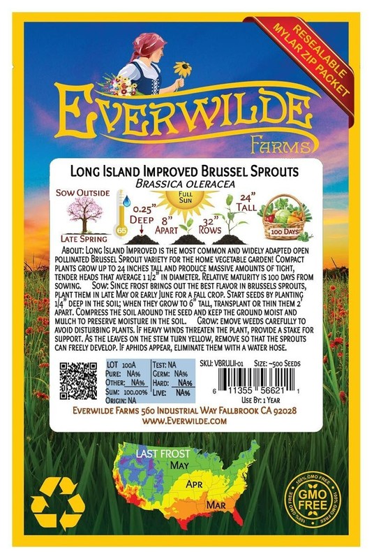 500 Long Island Improved Brussels Sprouts Seeds - Everwilde Farms Mylar Packet gallery