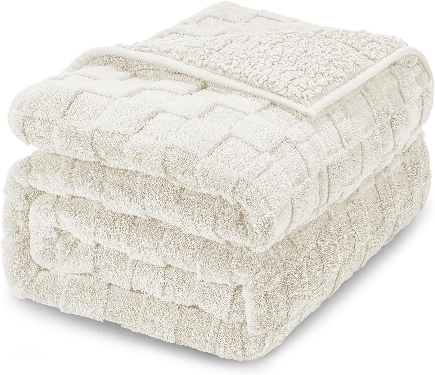 Sherpa Fleece Weighted Blanket Full Size(15Lbs, 48" X 72", Cream White), 3D Jacq gallery