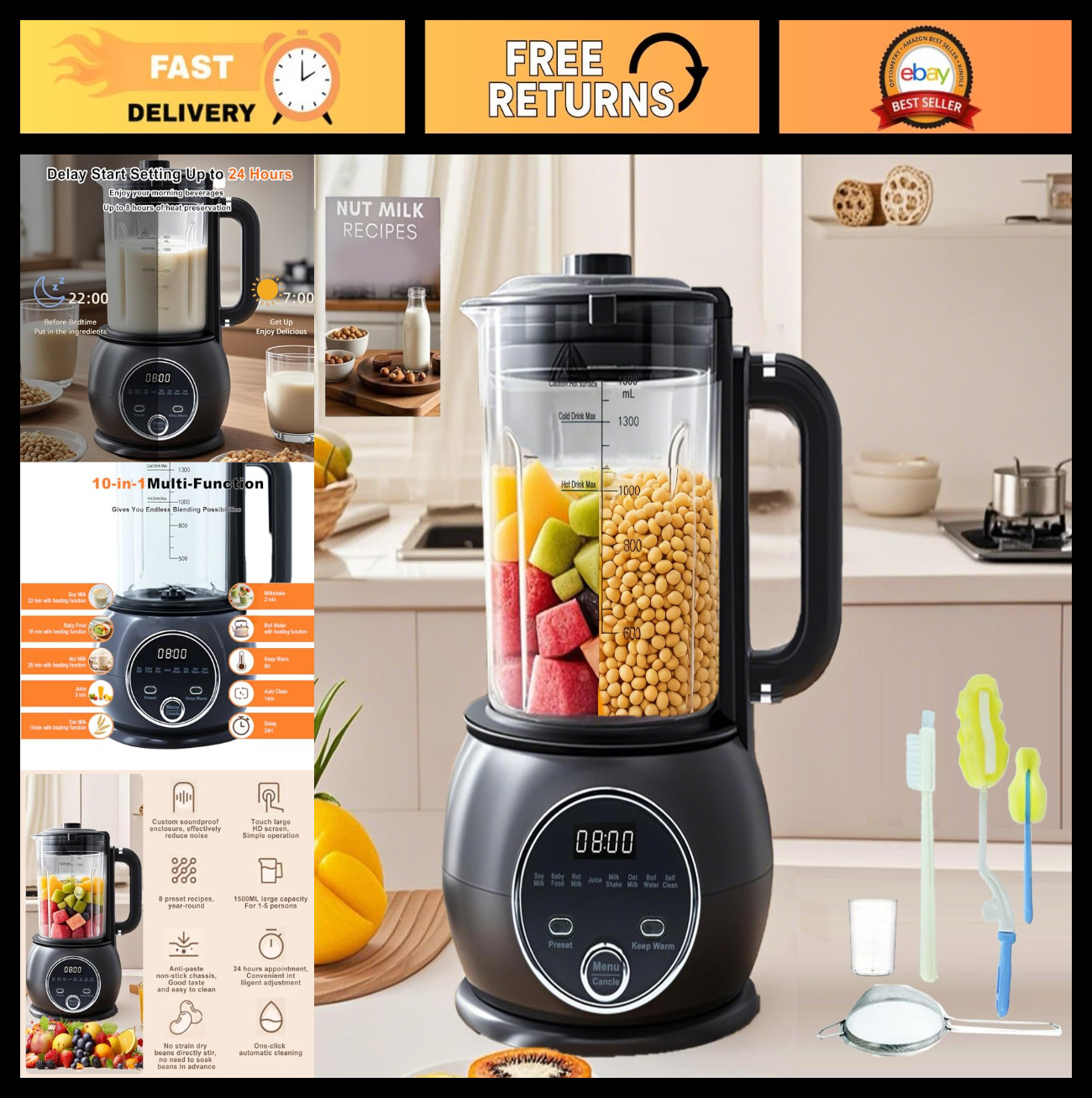 10-in-1 Nut Milk Maker & Blender - 51oz Soy, Almond, Oat, Plant-Based, Baby Food gallery