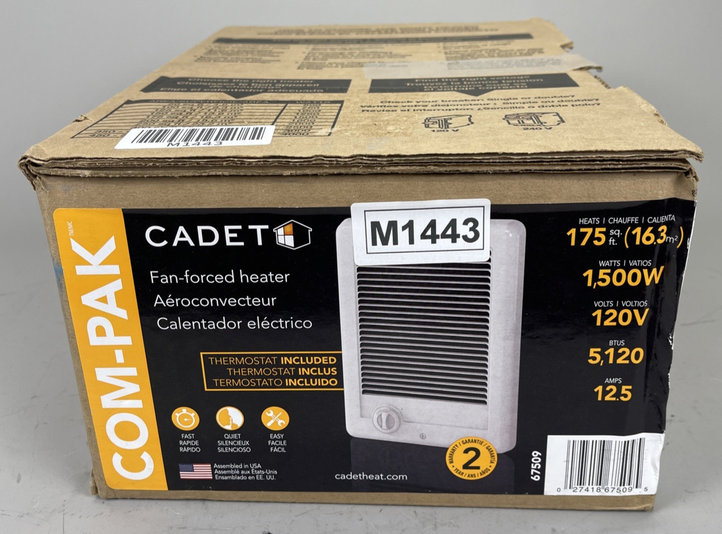 Cadet 1,500 W Com-Pak In Wall Fan forced Electric Heater White w/ Thermostat gallery