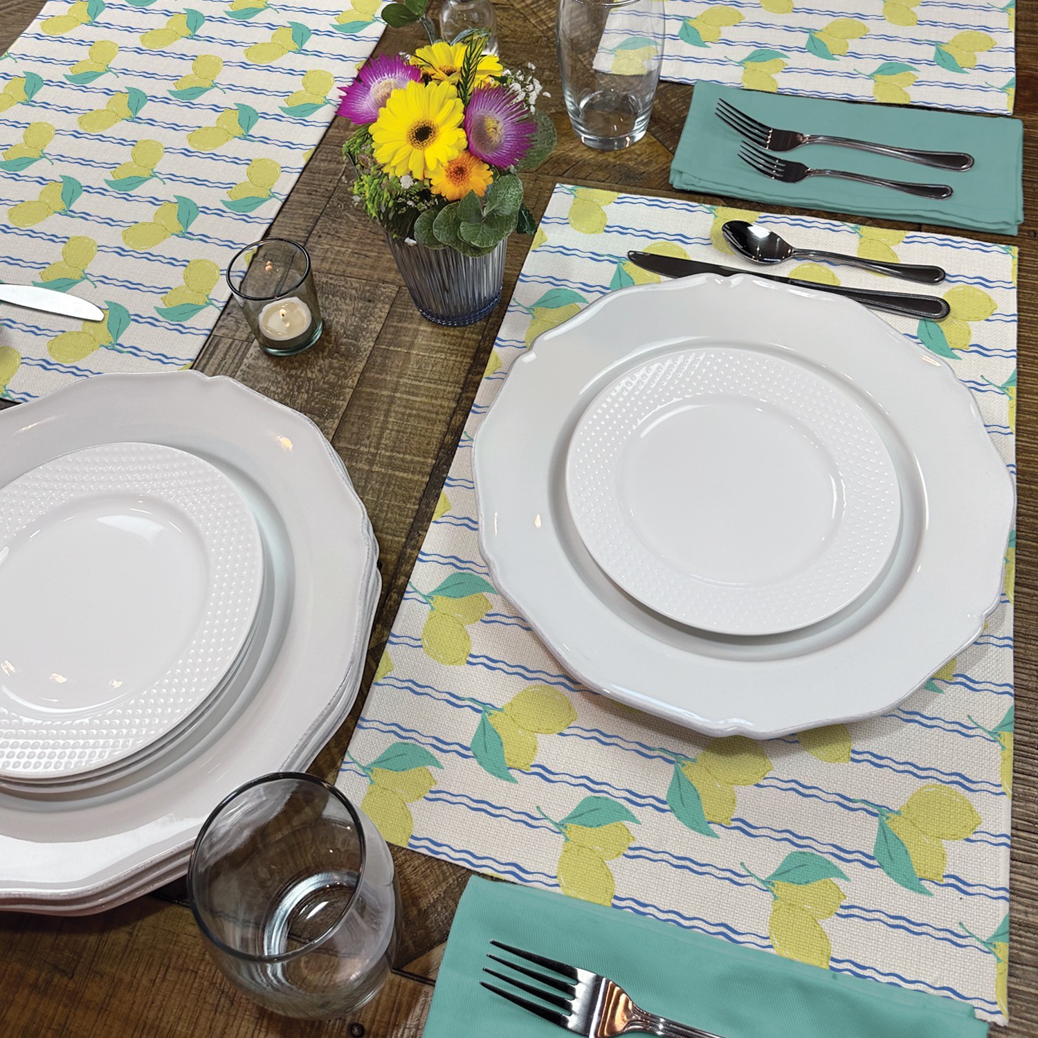 Lemon Stripes 4-Pack Poly-Cotton Blend Placemats Manufactured in The USA gallery