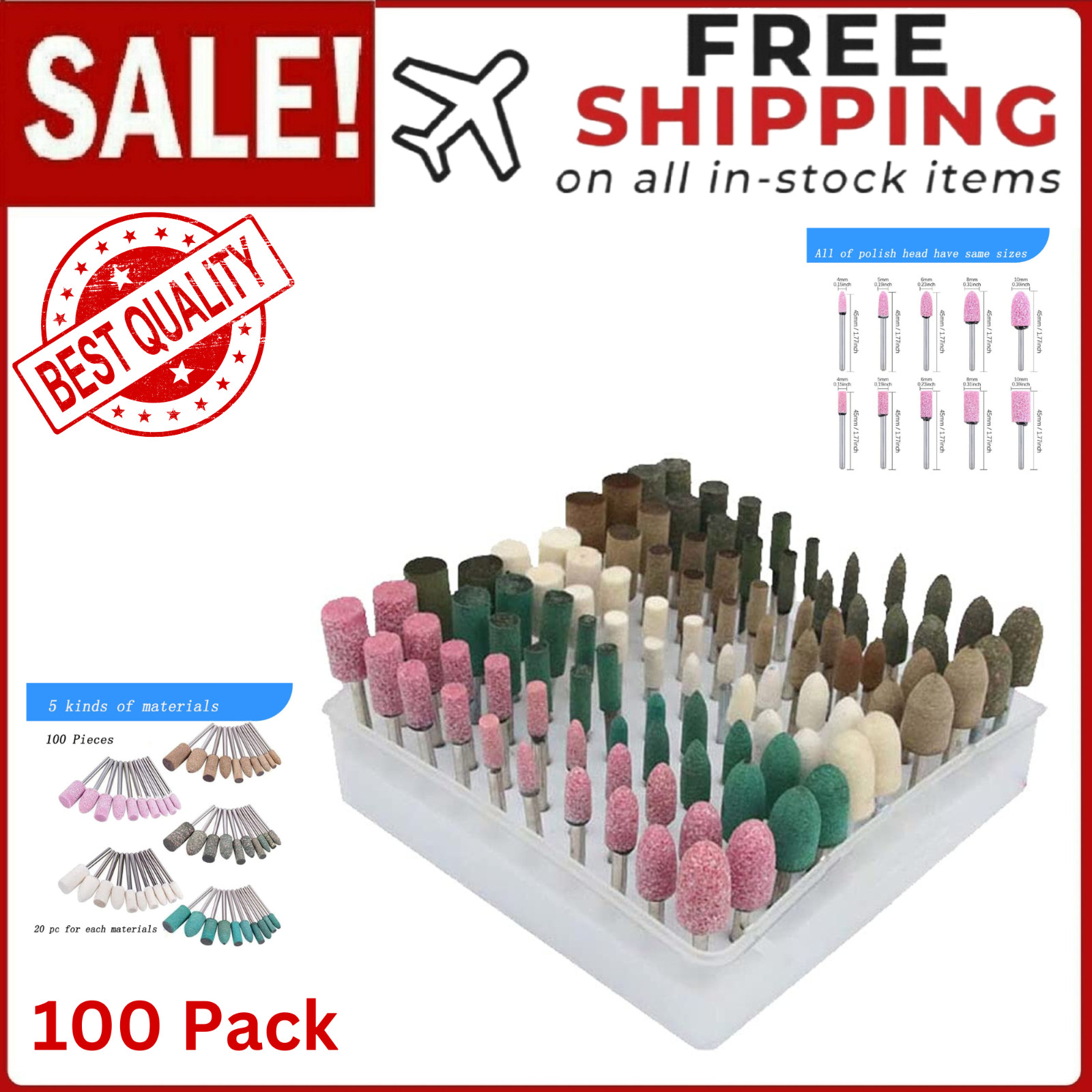 Diamond Buffing Polishing Grinding Bit Set 100 Pcs Accessory Dremel Rotary Tool gallery