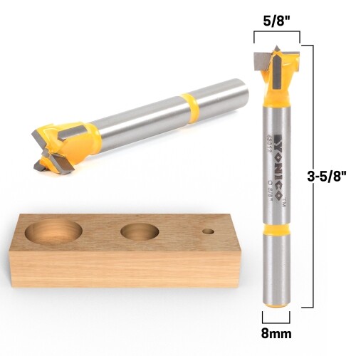 5/8" Diameter Carbide Forstner Drill Bit - 8mm Shank - Yonico 43012C