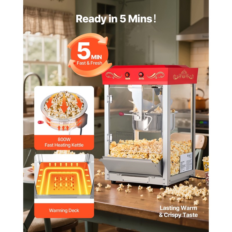 Uimoso Countertop Popcorn Maker with 800W Power 8oz Kettle, 48-Cup Capacity, Red gallery