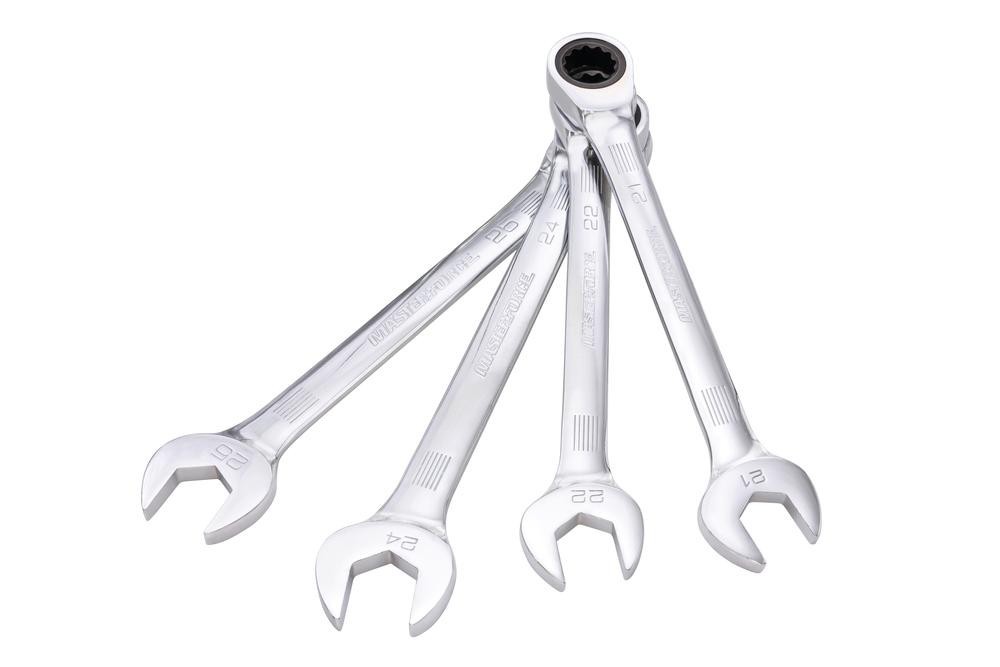 4 Piece Set Metric Ratcheting Combination Wrench Polished Chrome Vanadium Steel gallery