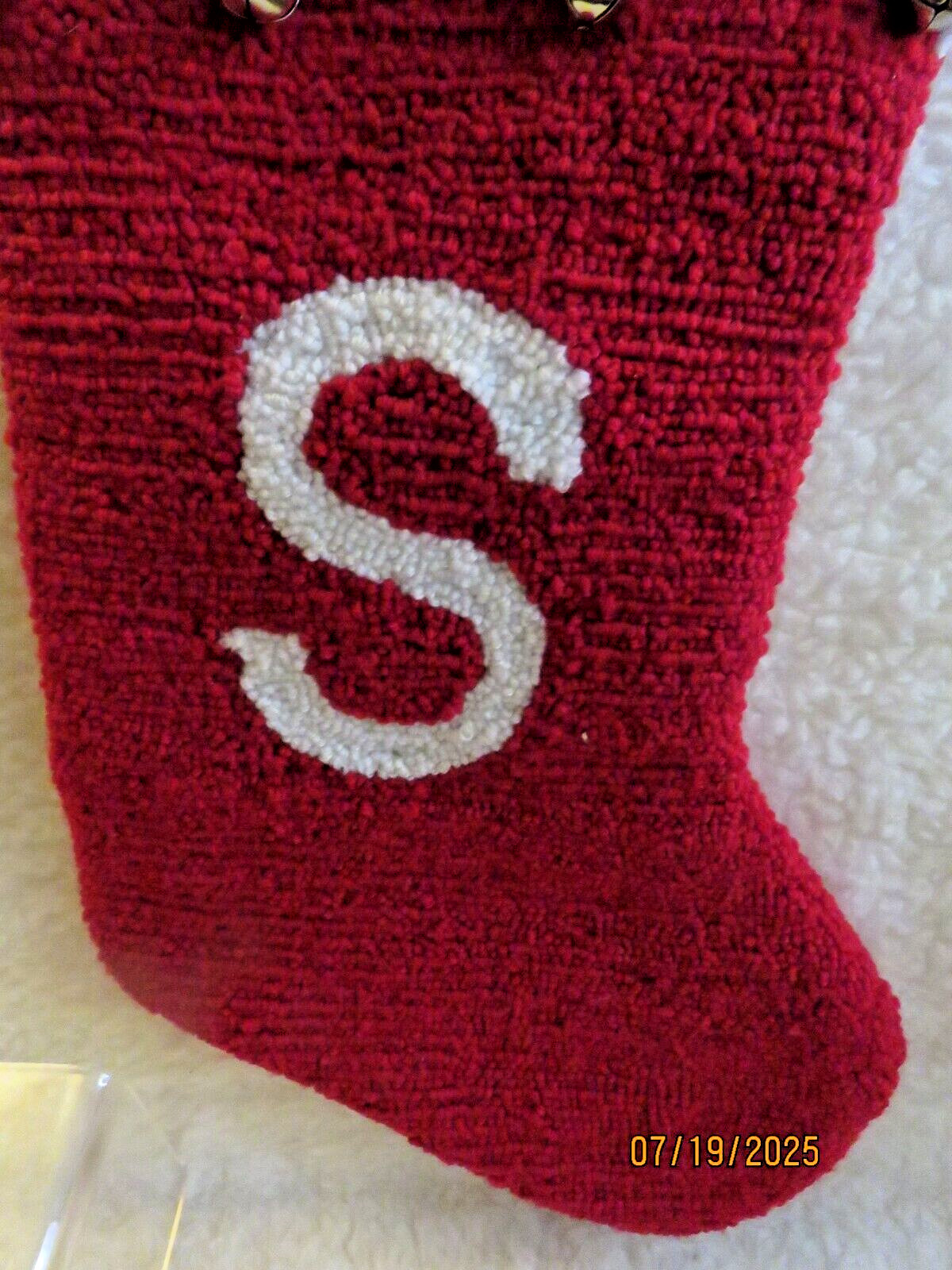 Needle Punch Red Christmas Stocking Bells Personalized "S" gallery