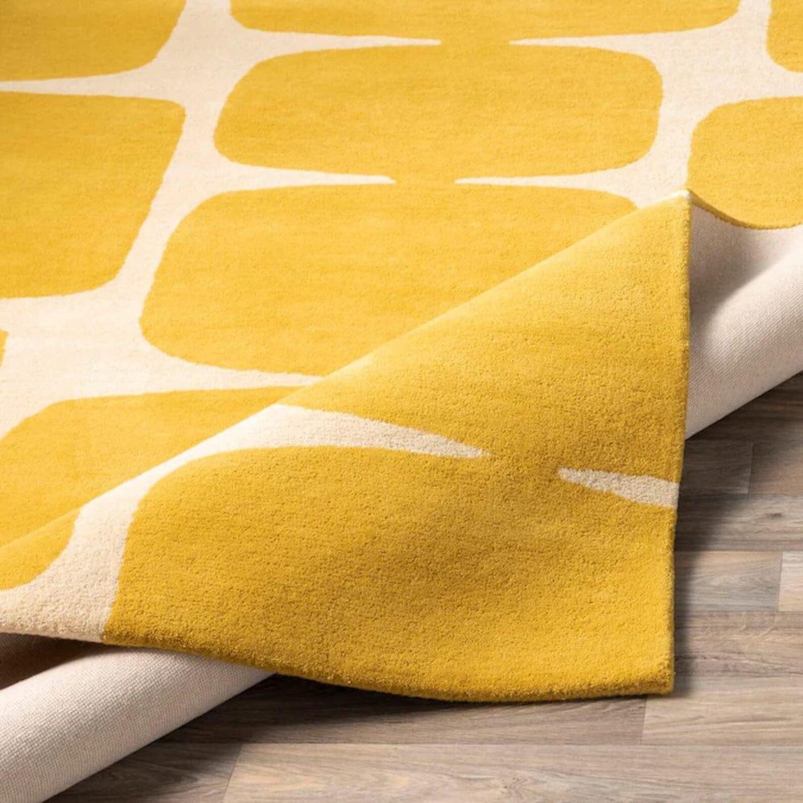 Retro Mustard Yellow Geometric Area Rug – Hand-Tufted Wool Modern Carpet gallery