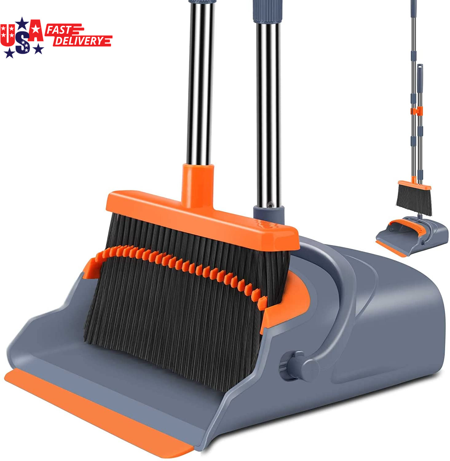 Upgrade Broom and Dustpan Set, Self-Cleaning with Dustpan Teeth, Indoor&Outdoor gallery