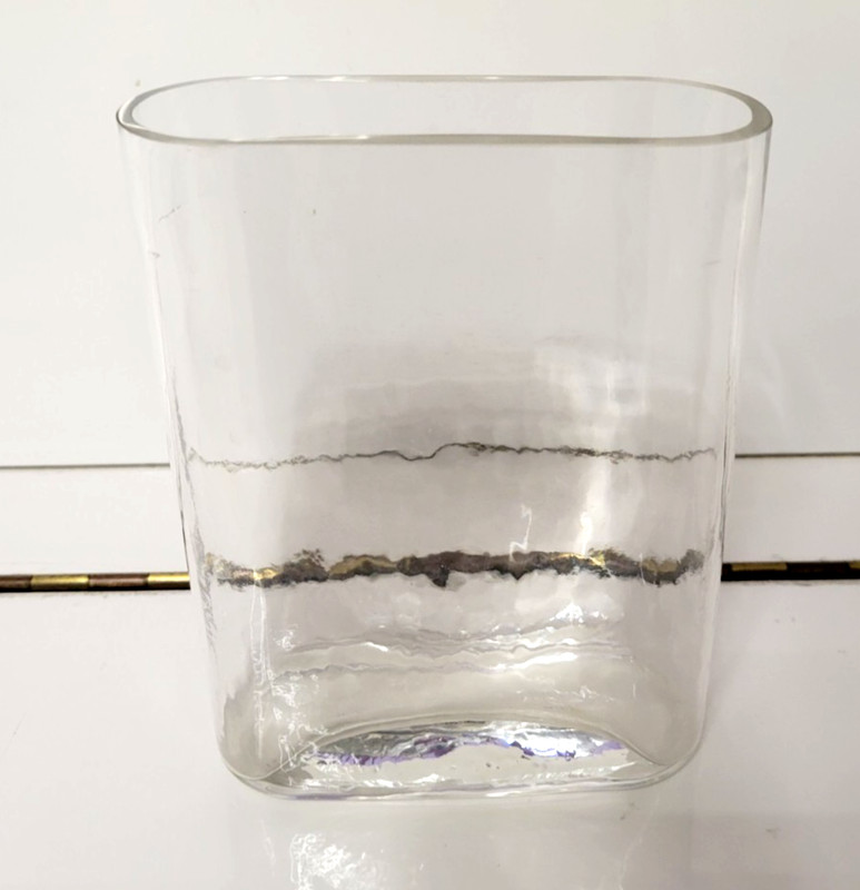 RECTANGULAR CLEAR GLASS VASE ROUNDED EDGES 6.25 BY 5.5 BY 3 INCHES gallery
