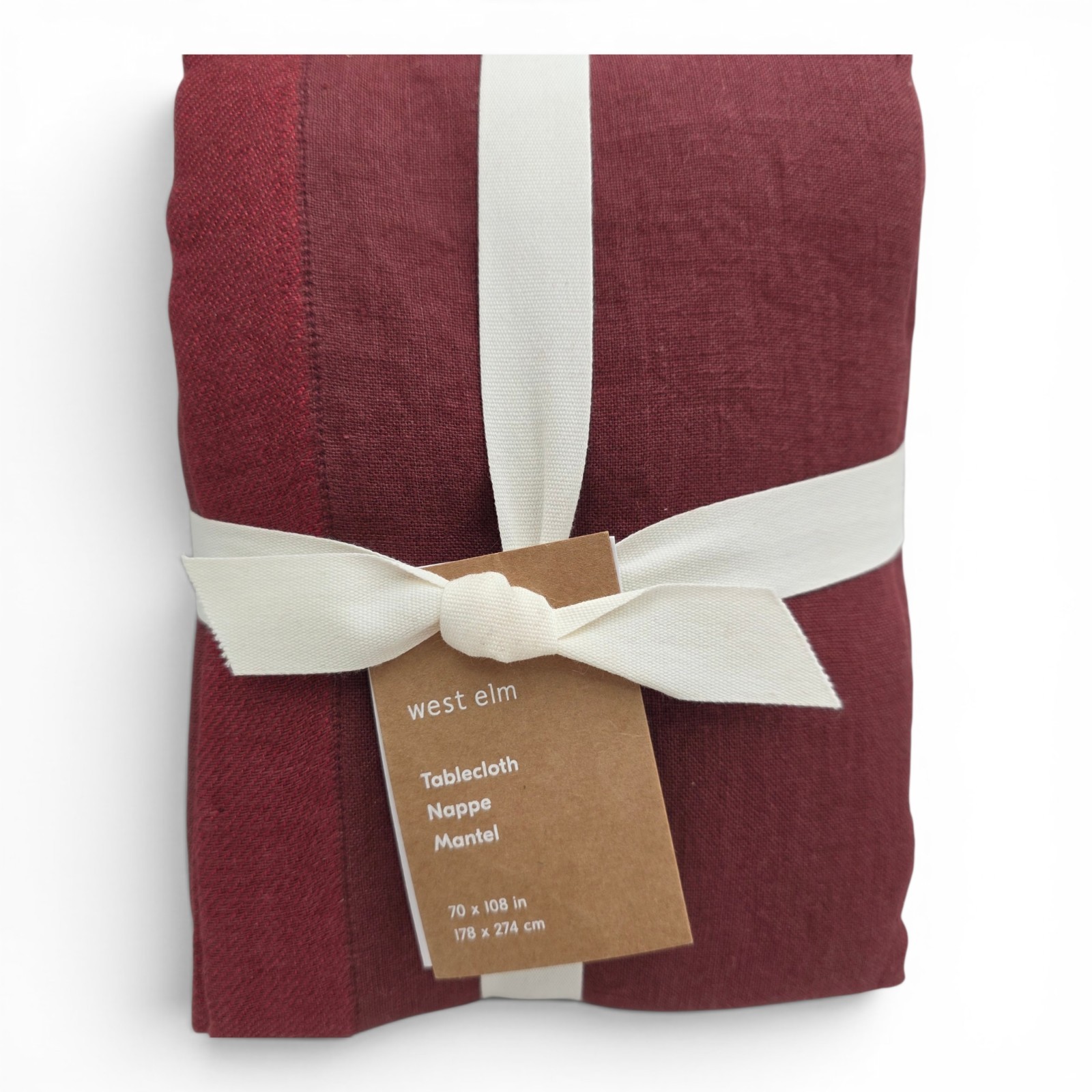 West Elm Contrast Border Linen Tablecloth 70x108 Red Dining Table New gallery