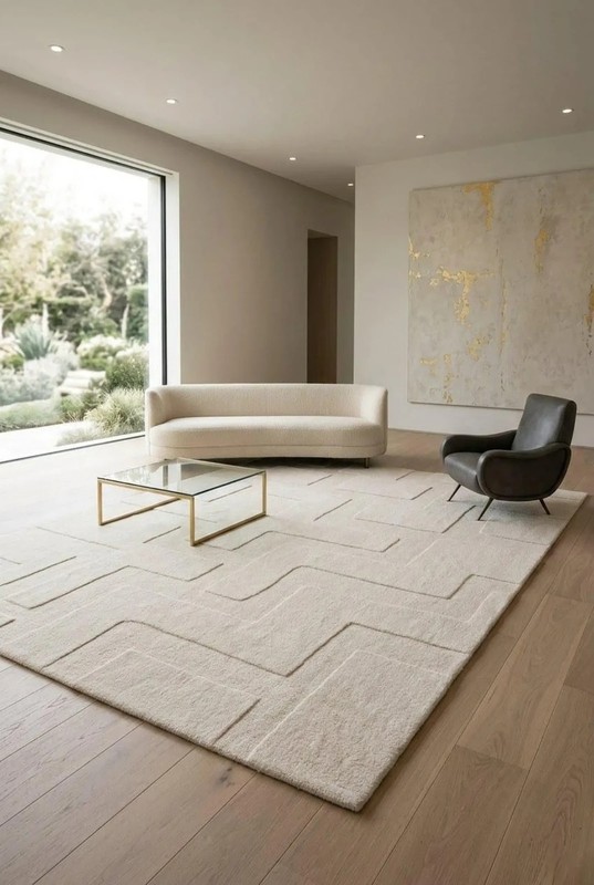 Cream Geometric Hand Tufted Rug, 3D Textured High Low Area Rug, Minimalist Ivory gallery