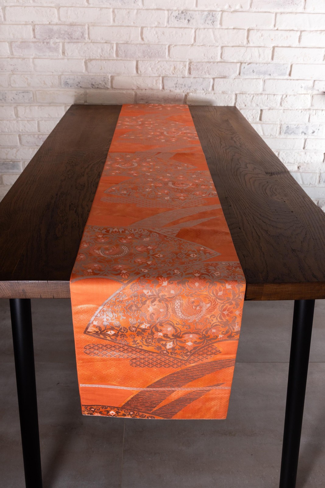 Vintage Japanese Silk Table Runner, Orange Kimono Fabric Centerpiece, Zen Home gallery