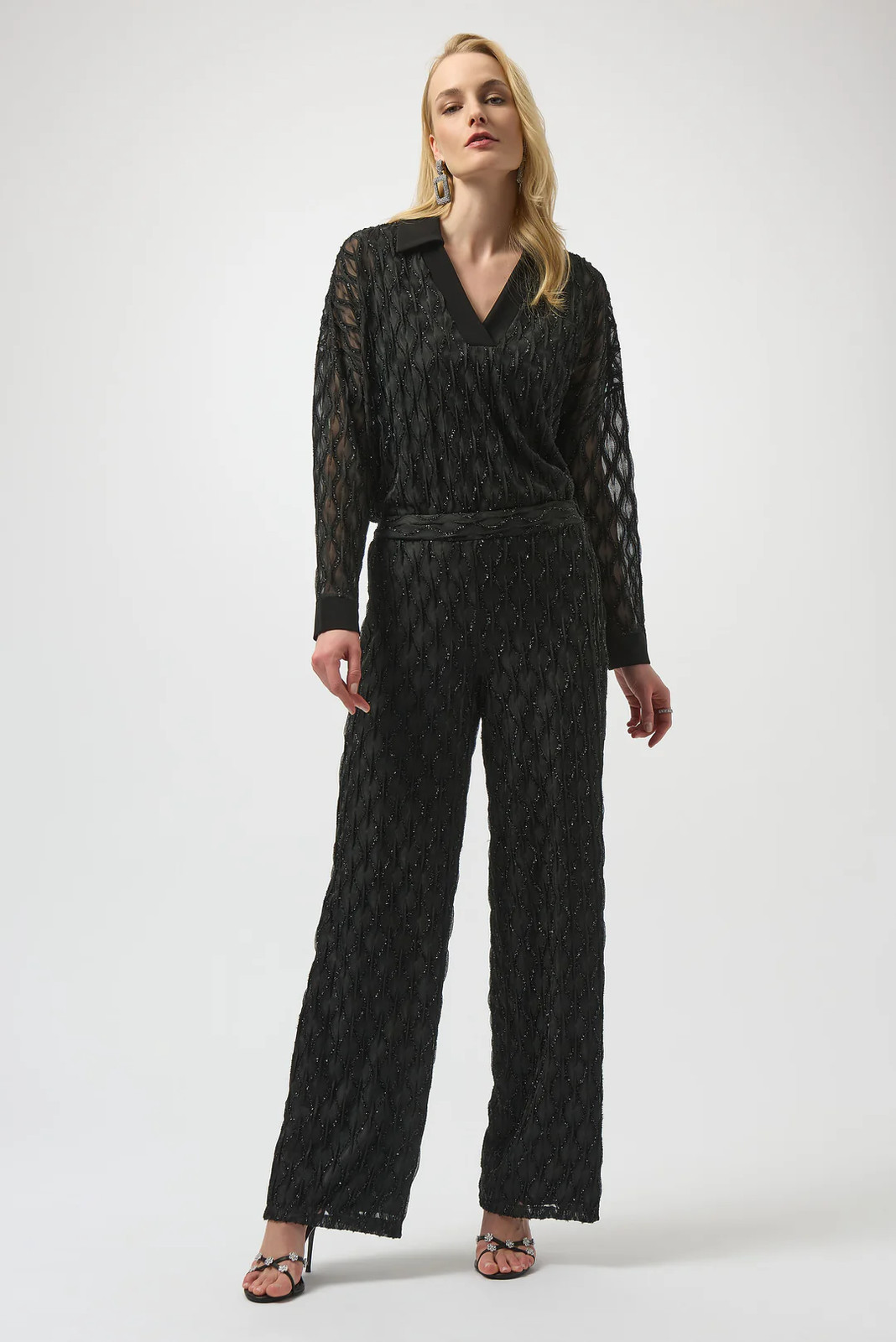 Joseph Ribkoff Black Sequined Pull On Wide Leg Pants 254118 gallery