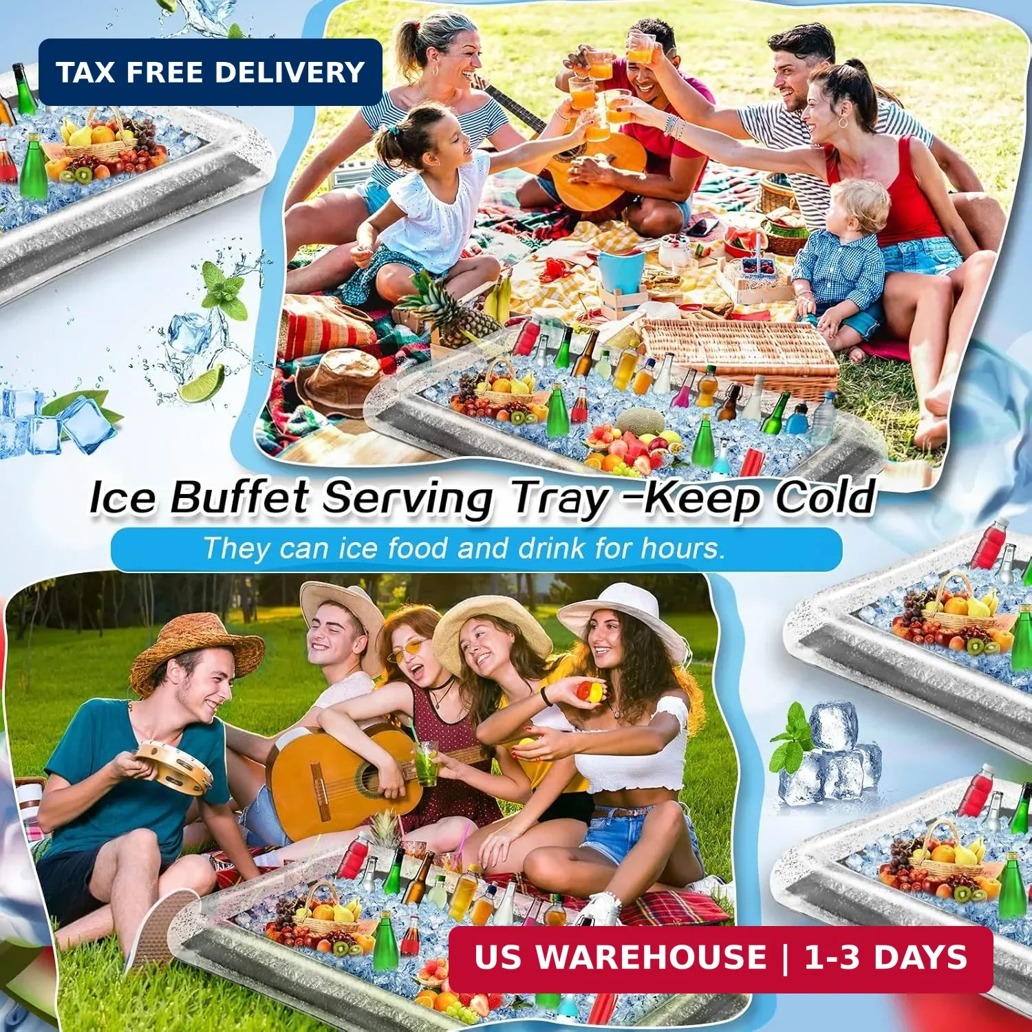 3 Pcs Inflatable Cooler, Ice Tray Food, 53" x 24" x 5" Cooler for Table Drink Ca gallery