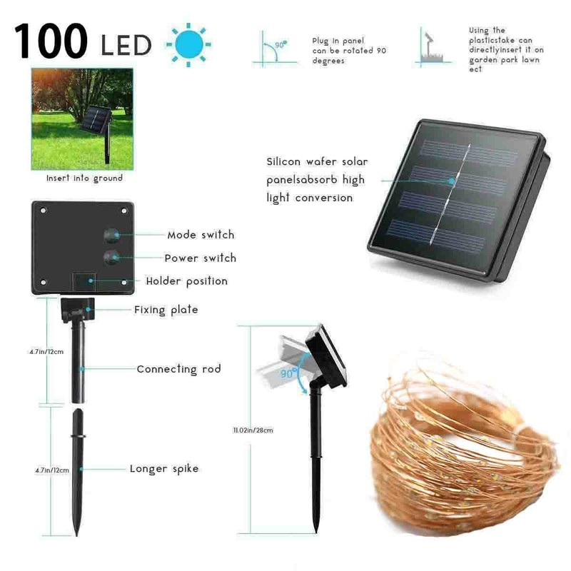 8 Modes 100 LED Mini String Lights Waterproof Copper Wire Fairy Outdoor Garden gallery