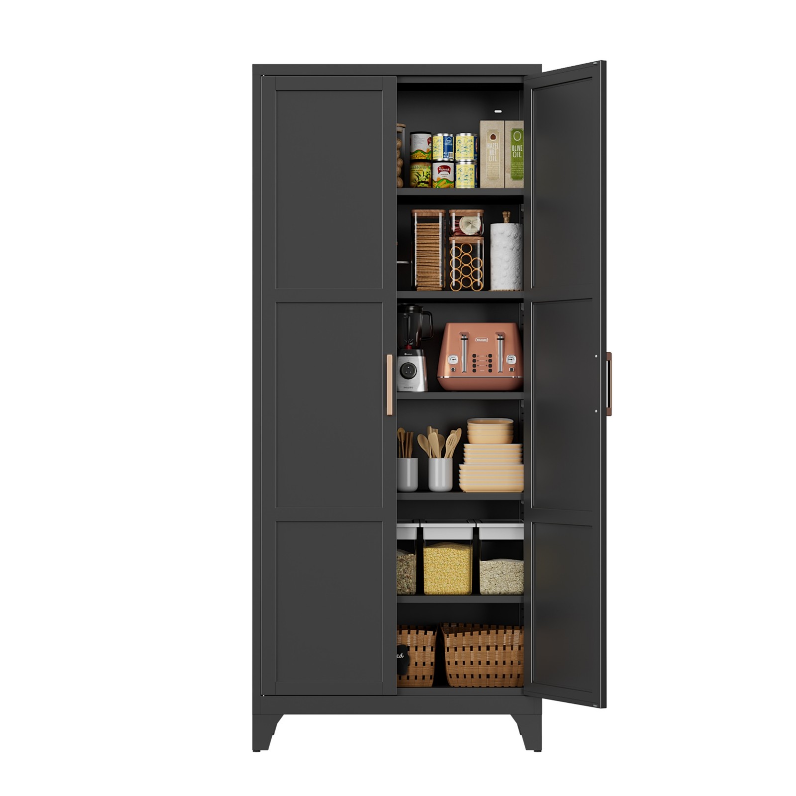Metal Pantry Kitchen Utility Storage Cabinet 5 Shelves 2 Door Laundry Closet gallery