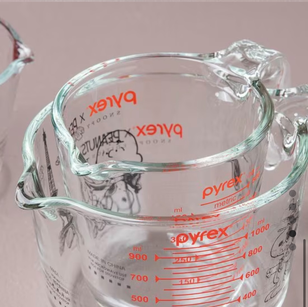 Pyrex x Snoopy Measuring Cup Tempered Glass Heat Resistant 3 Size set gallery