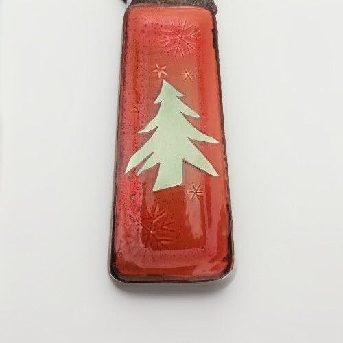 Creative Co-Op Christmas Rustic Rectangle Plate Tree Primitive Design Rust Brown gallery