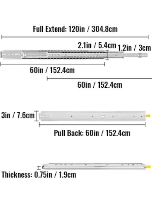 Locking 18"-60" Slides Bearing 500LBS Heavy Duty Drawer Slides 3-Fold Guide Rail gallery