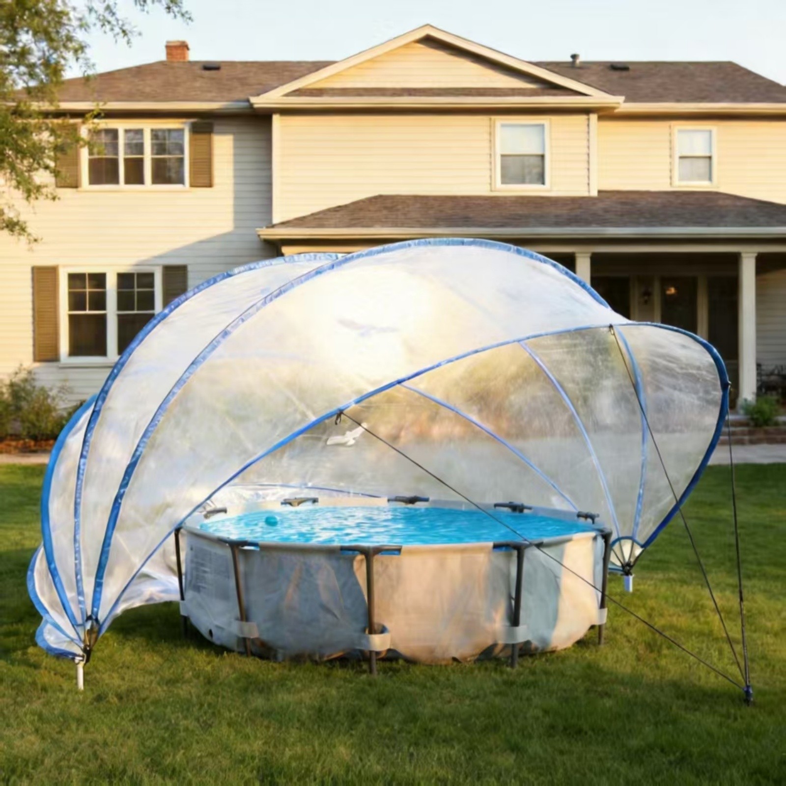 16-Ft Retractable Pool Cover PVC Film Fiberglass Rod Pool Fence for Outdoor gallery
