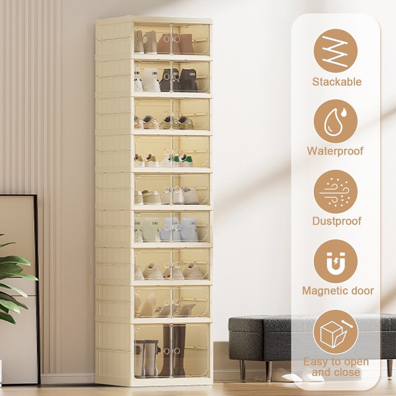 Clear Shoe Storage Cabinet Foldable Easy Assembly Large Size Shoe Rack with Lids gallery