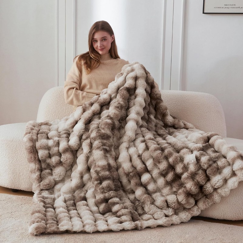 Machine Washable Faux Fur Throw Blanket 50x60, Tie Dye Brown - Easy Care Luxury gallery