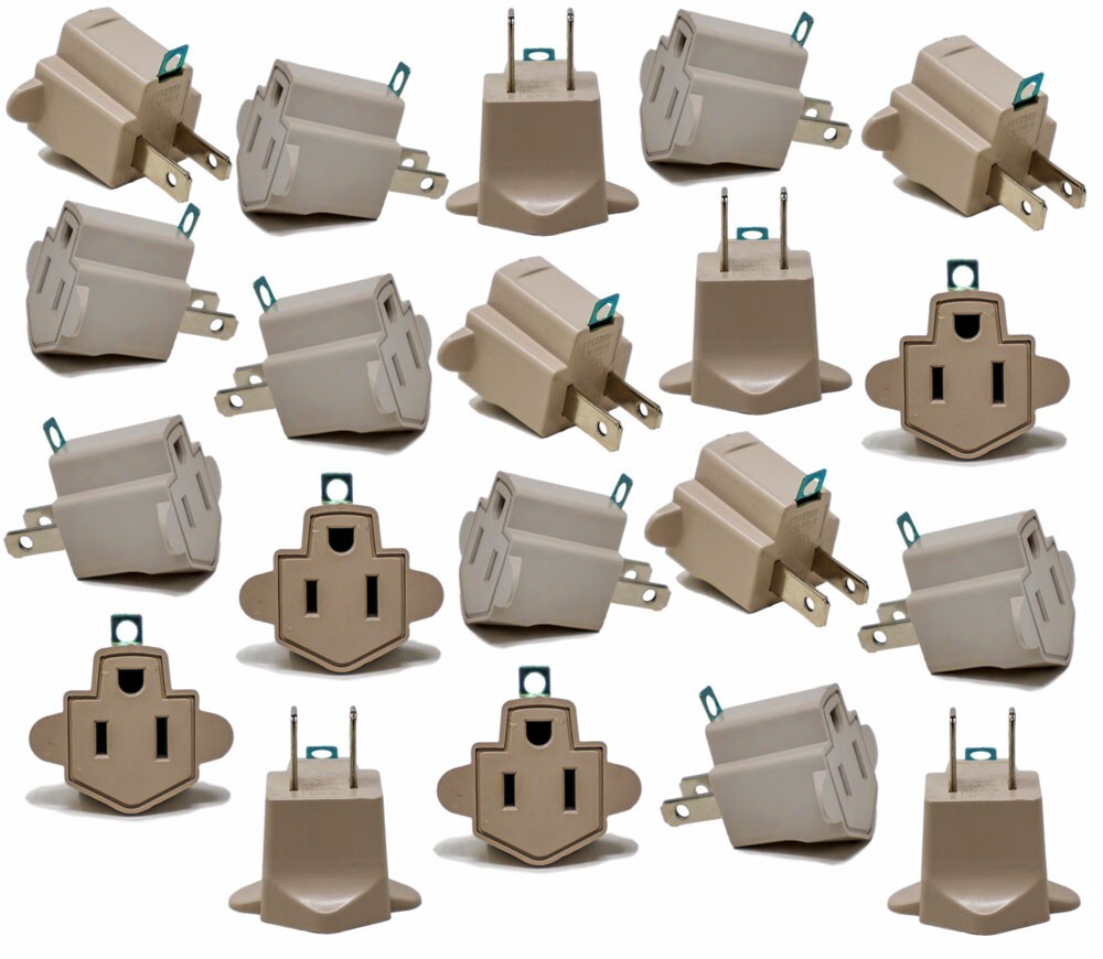 20 Pack 3 to 2 prong AC Polarized Grounding Power Plug Adapter ETL RATED GRAY gallery