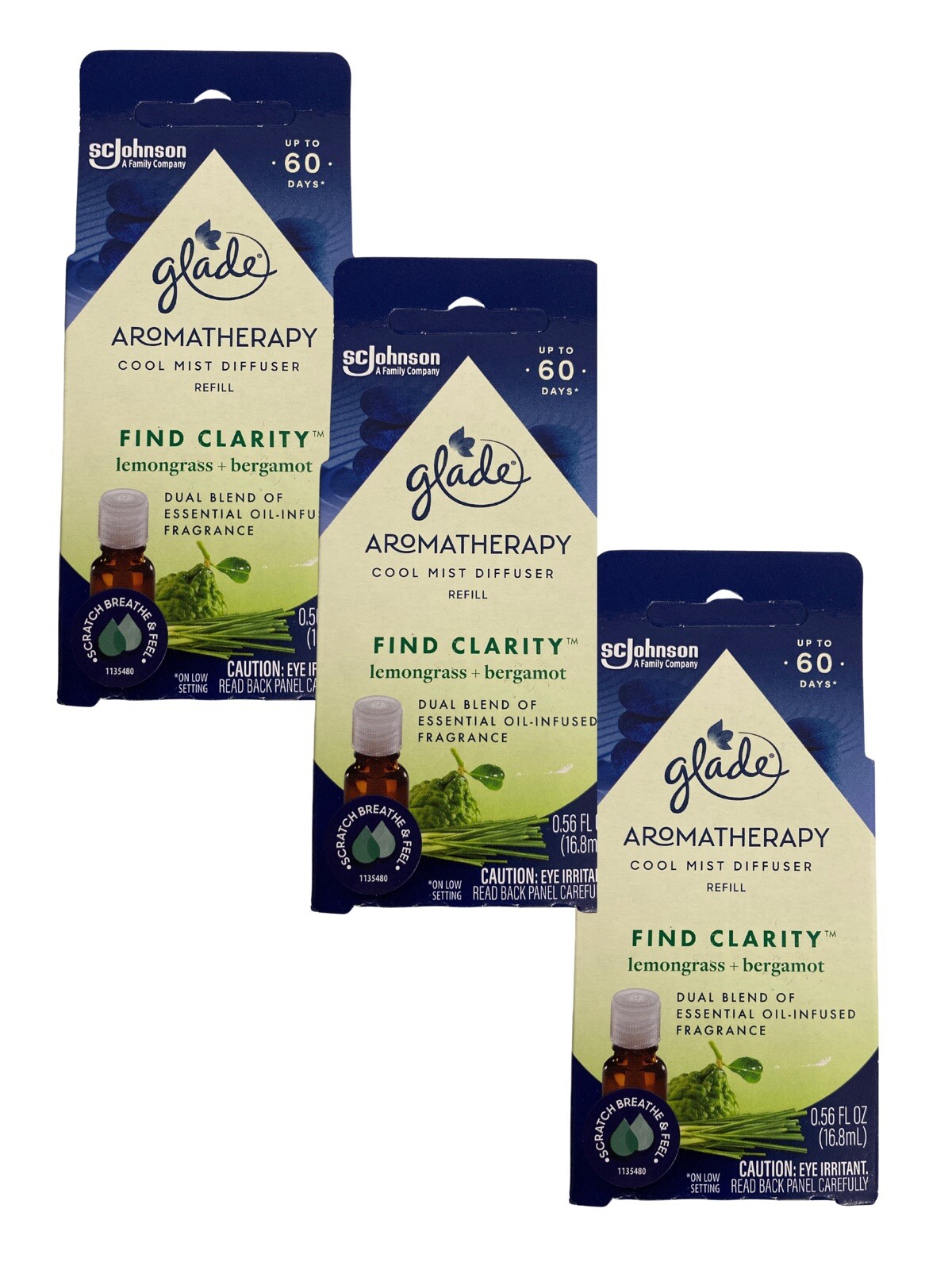3 PACK Glade Aromatherapy Cool Mist Oil Diffuser Refill, Find Clarity Lemongrass gallery