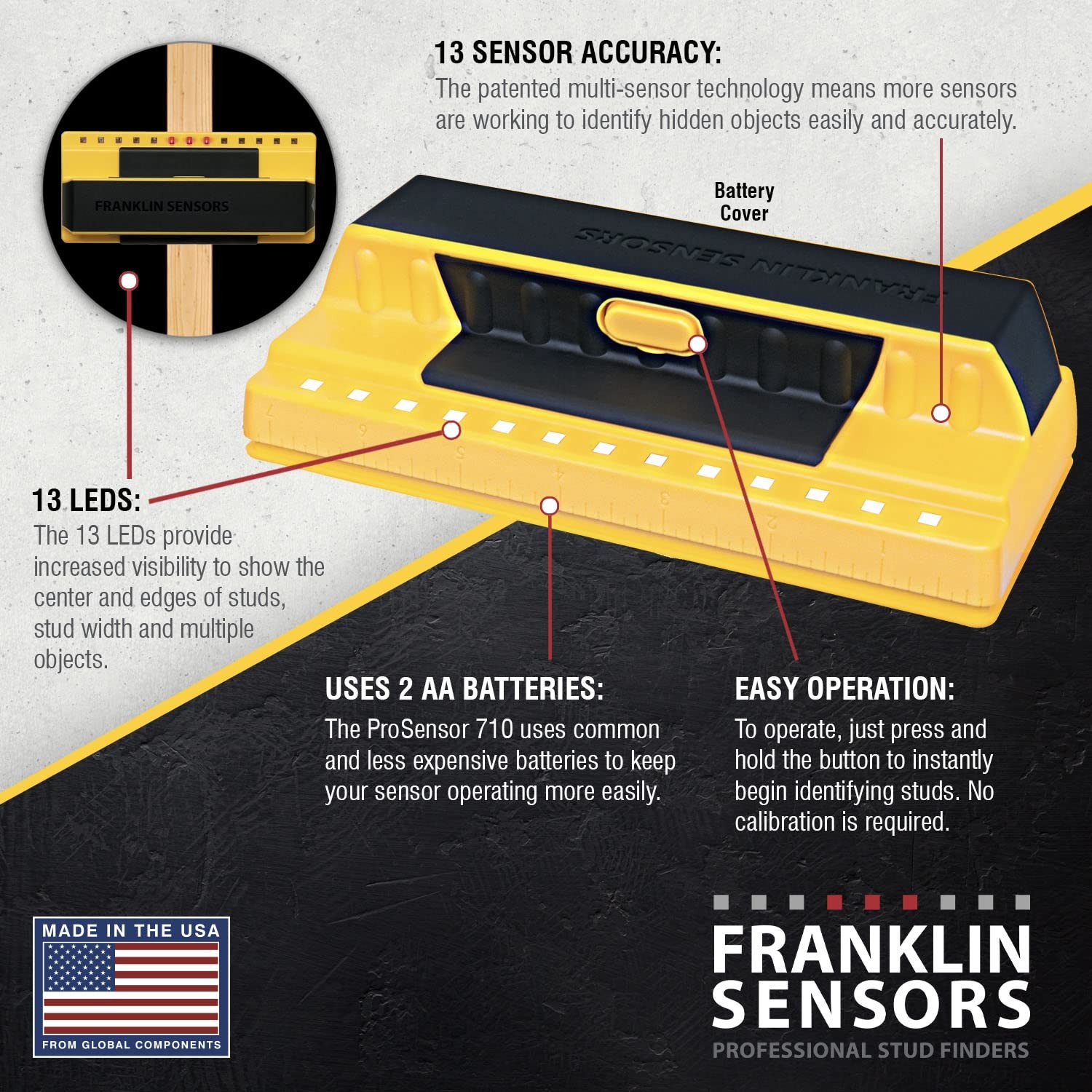 Franklin Sensors 710 Professional Stud Finder with 13-Sensors Wood Metal Stud gallery