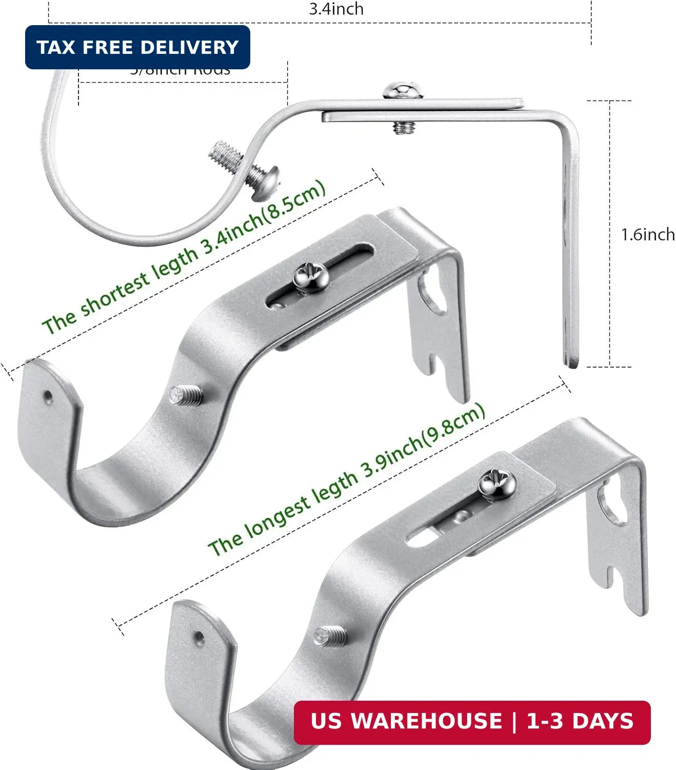 Frienda 20 Pcs Silver Curtain Rod Support Brackets Adjustable Curtain Rod Hanger gallery