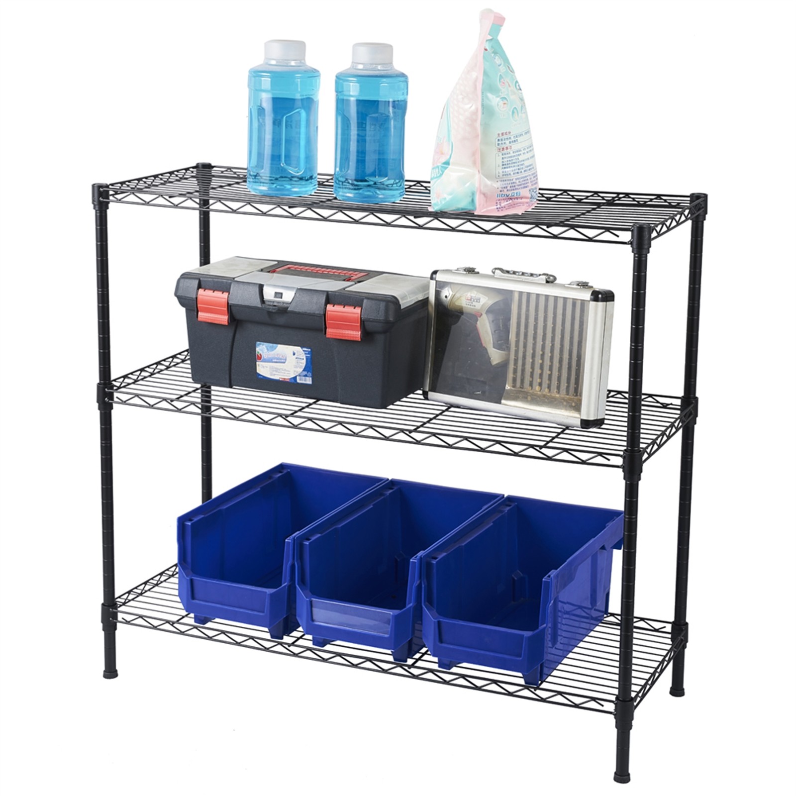 3-Tier Heavy Duty Adjustable Shelving Unit Black gallery