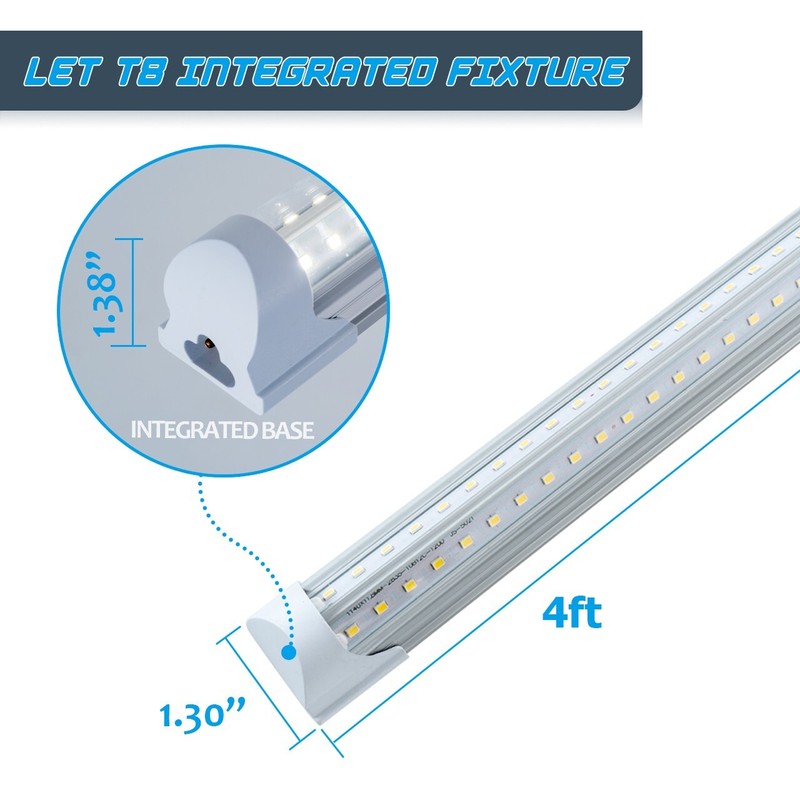 6 Pack 4FT T8 LED Shop Light Integrated Fixture Tube 40W High Output Clear 6000K gallery