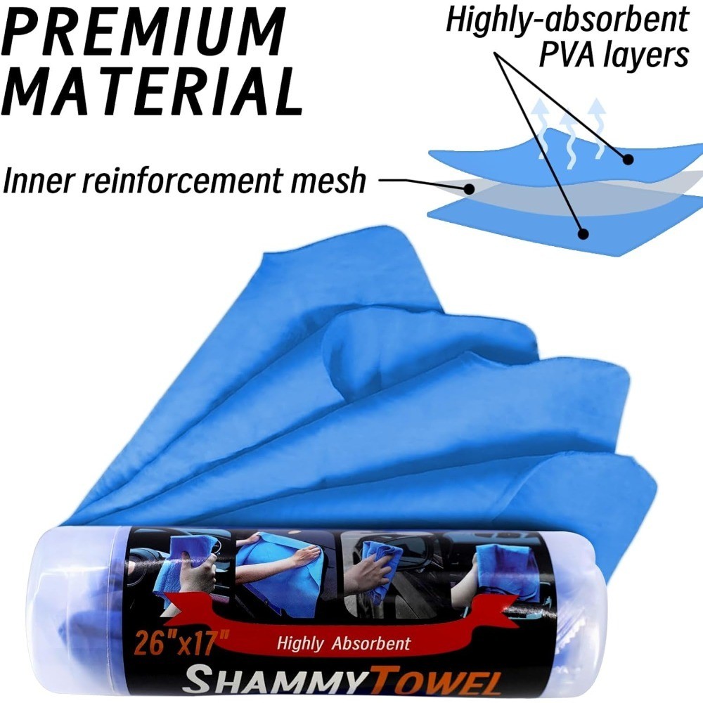 Super Absorbent Reusable Synthetic Chamois Car Drying Towel 2 Pack Large 26x17 gallery