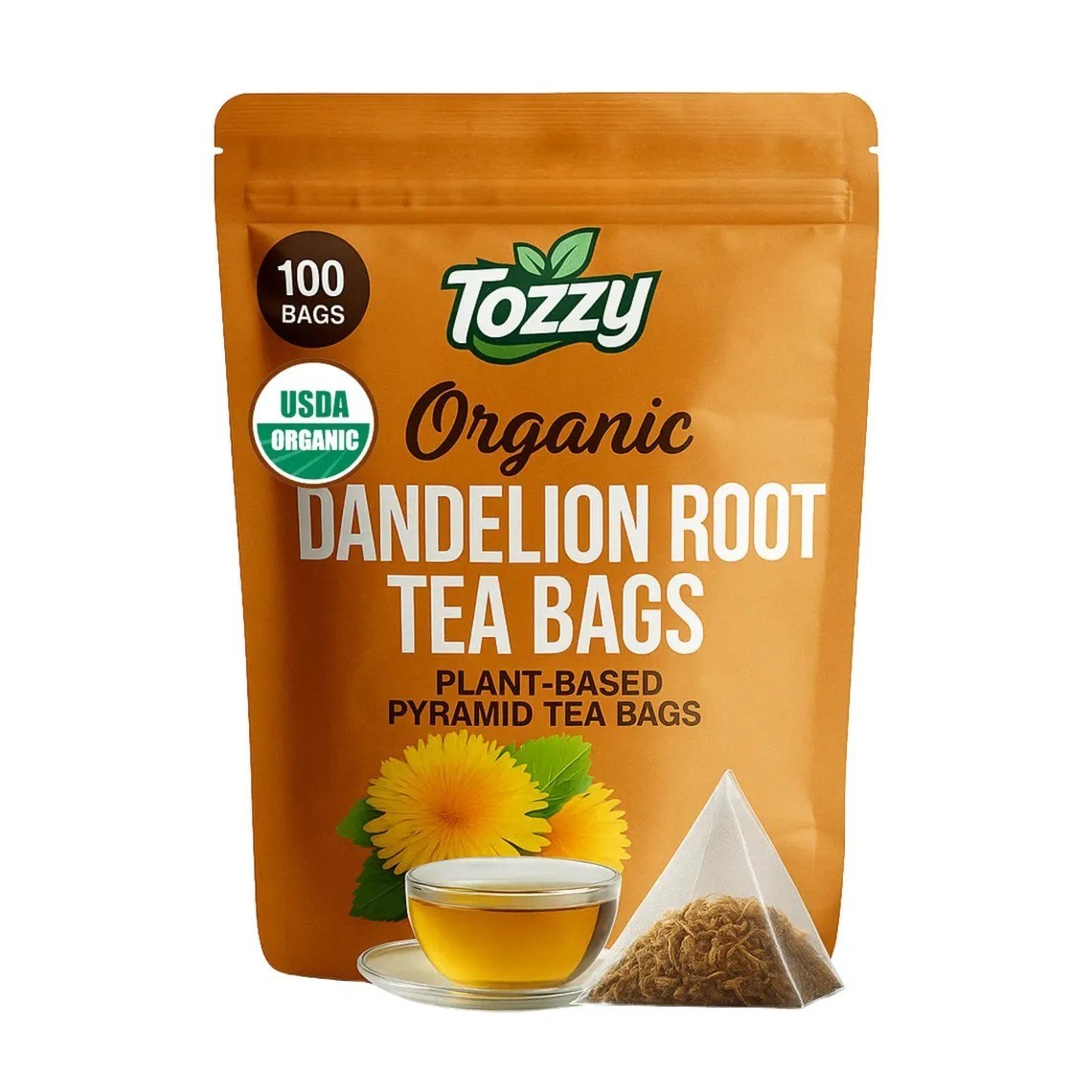 100 Count Organic Dandelion Root Tea - USDA Organic - Plant-Based Pyramid Bags gallery