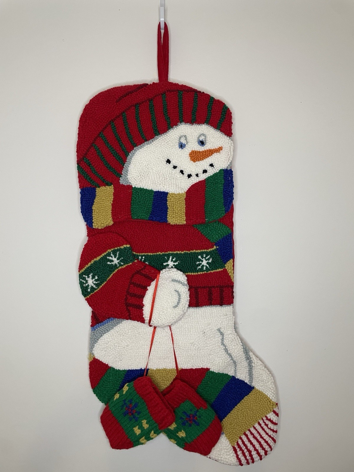 Snowman Christmas Stocking Snowman With Mittens Punch Needle 20” gallery