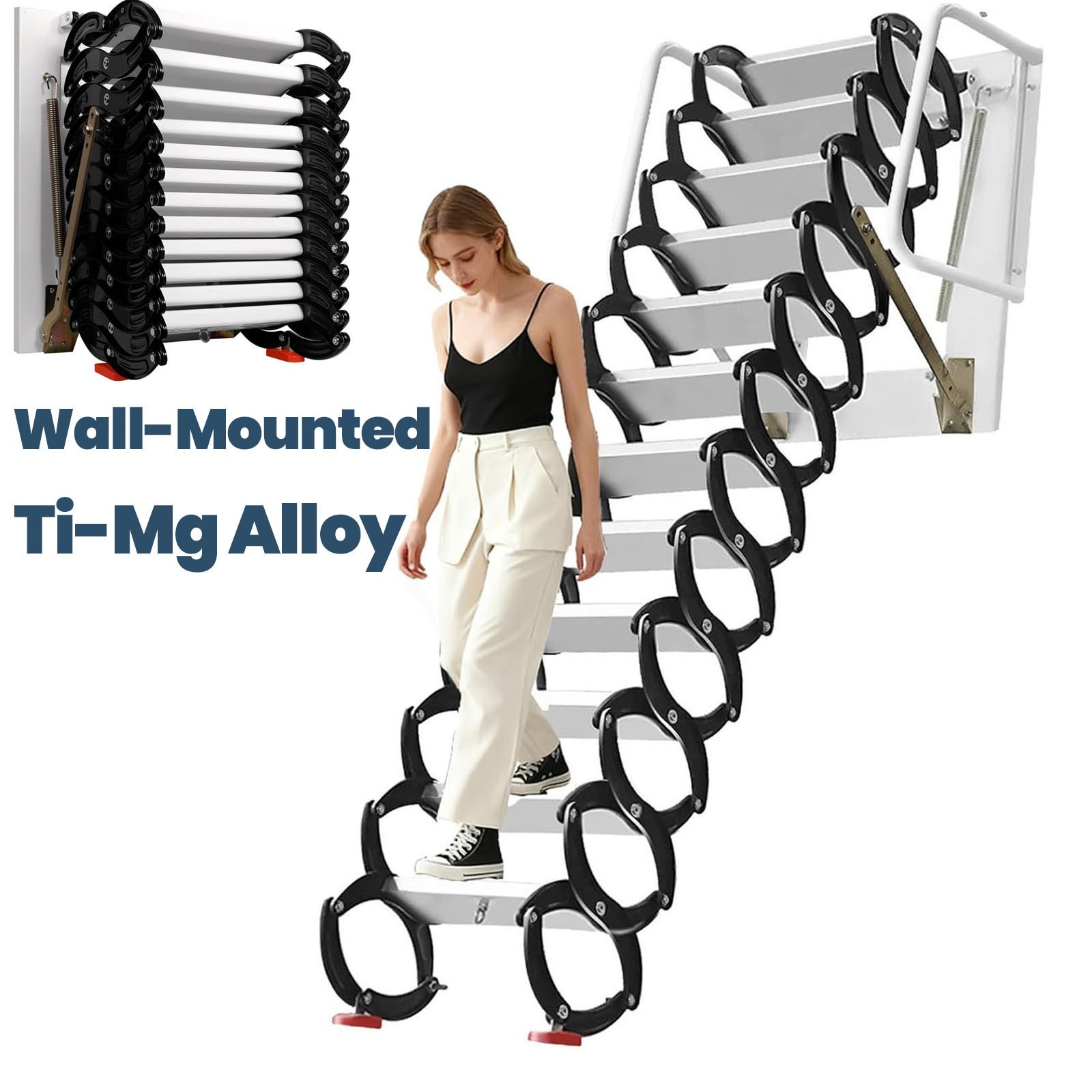 12-Step Wall Mounted Attic Ladder 10ft Pull Down Foldable Loft Access Staircase gallery