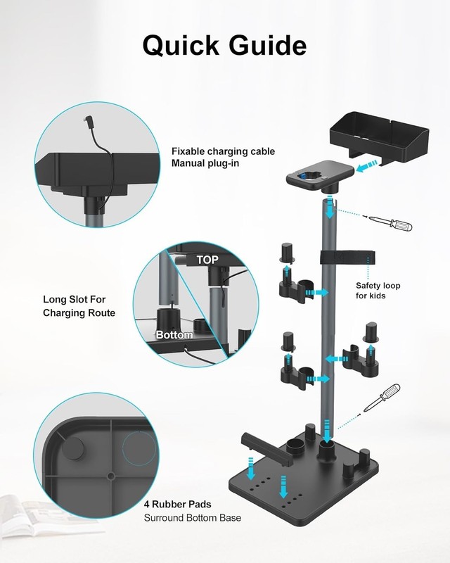 28" Cordless Vacuum Stand | Universal Stick Vac Dock, 7 Accessory Holders, Black gallery