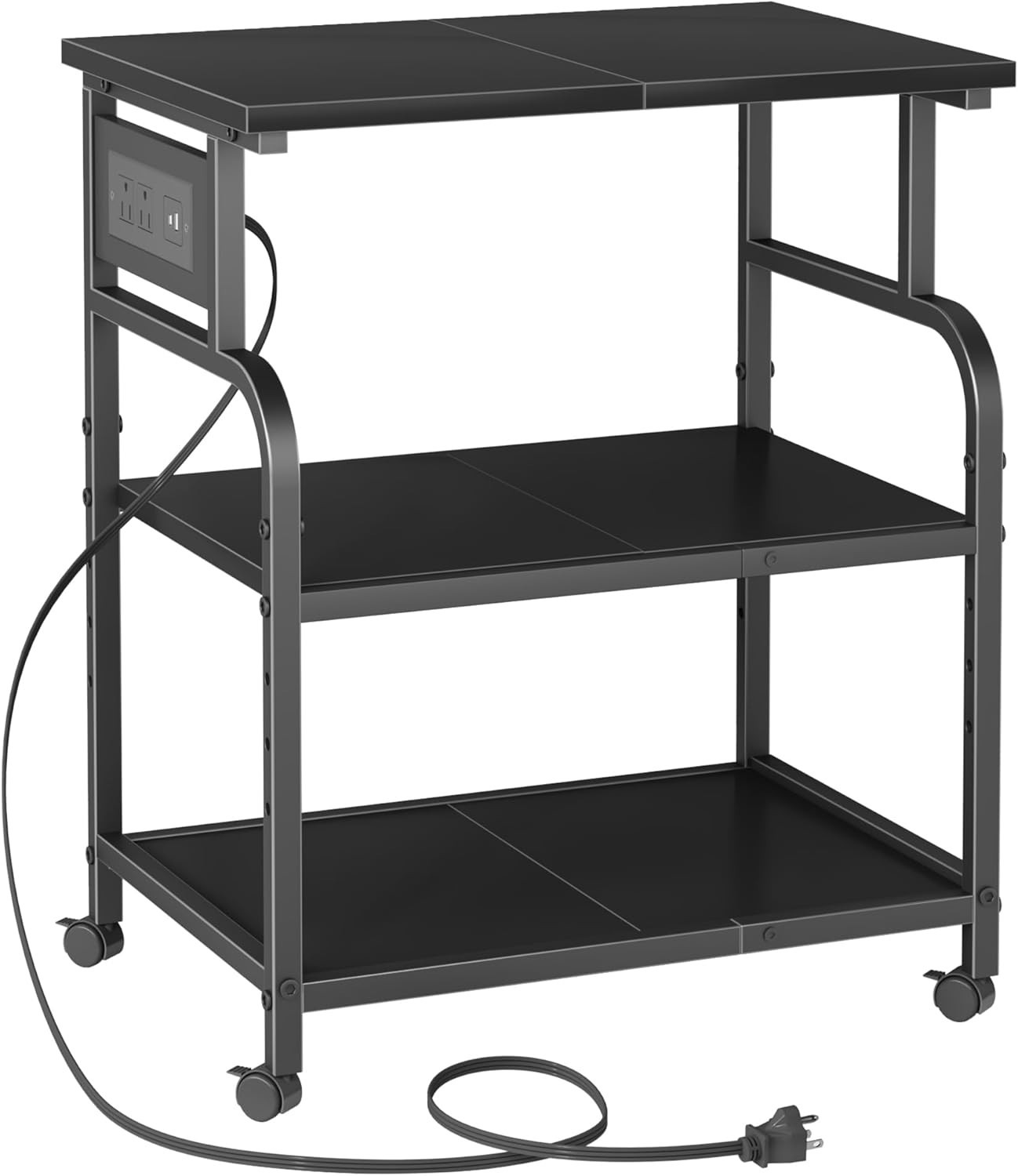 3 Tier Printer Stand w Power Outlet Rolling Cart Adjustable Shelf Black 22in gallery