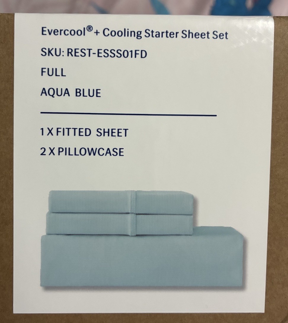 Evercool®+ Cooling Starter Sheet Set SKU: REST-ESSSO1FD FULL AQUA BLUE gallery
