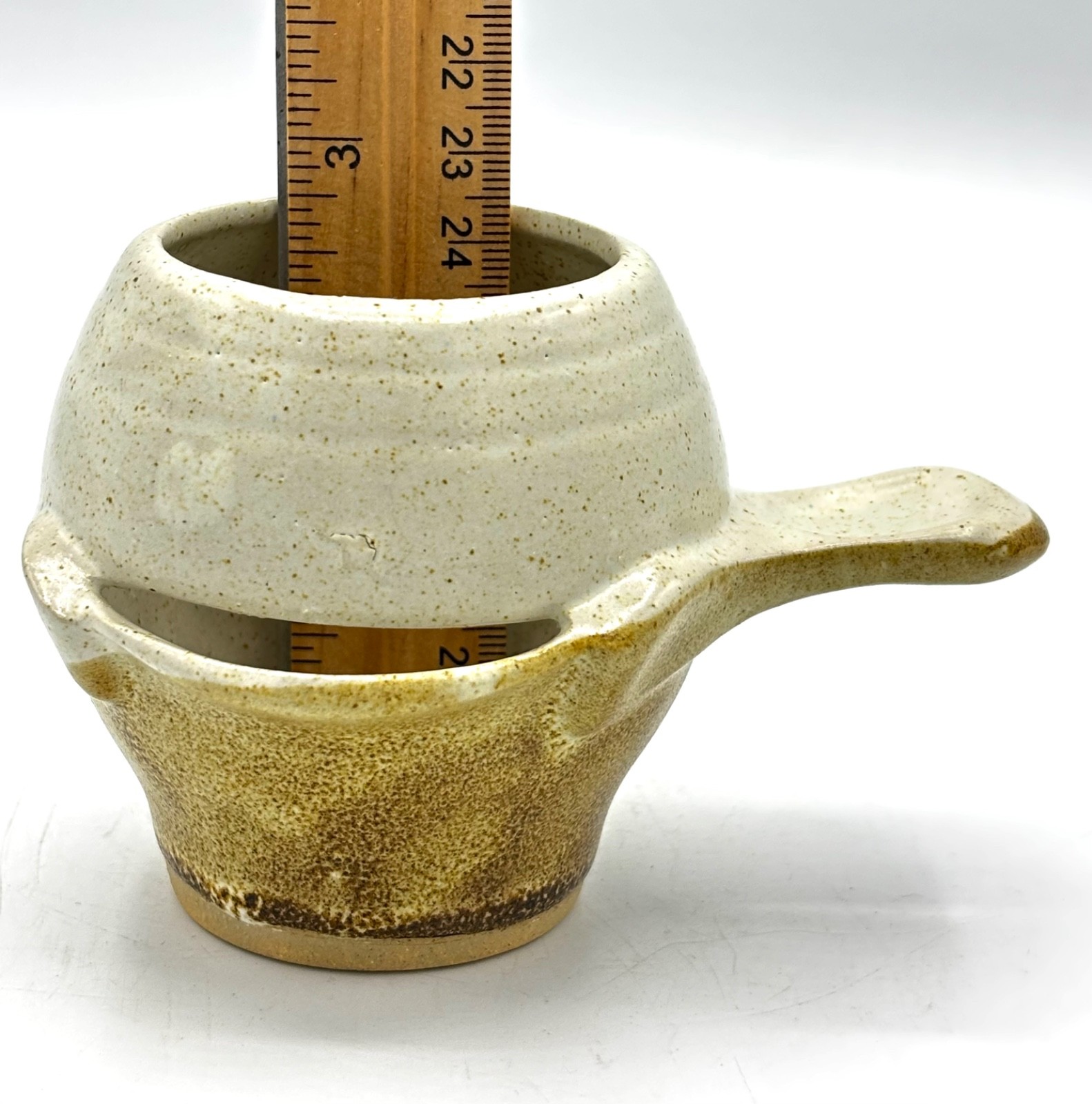 Handcrafted Studio Pottery Egg Separator Kitchen Tool Ash Glaze Signed gallery