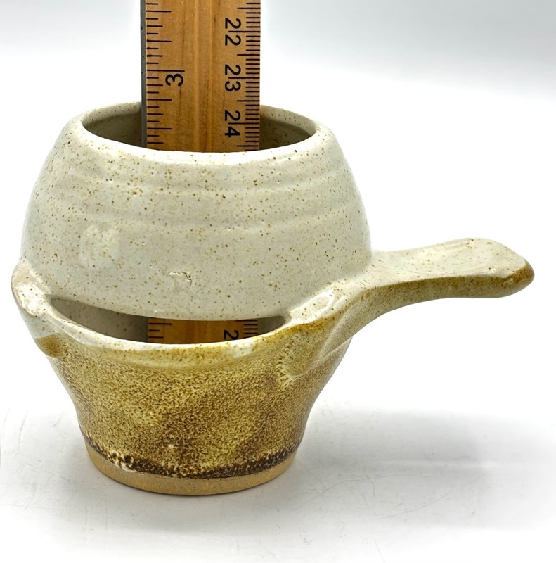 Handcrafted Studio Pottery Egg Separator Kitchen Tool Ash Glaze Signed gallery
