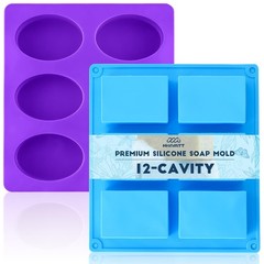 Molds Silicone Square Oval Rectangle Bar, 12 Cavities for Soap Making – 2 Pack