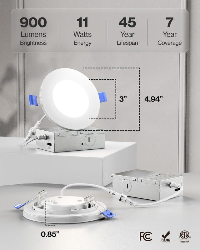 Sunco 24 Pack 4" Dimmable LED Recessed Lights with Night Light, 900 LM gallery