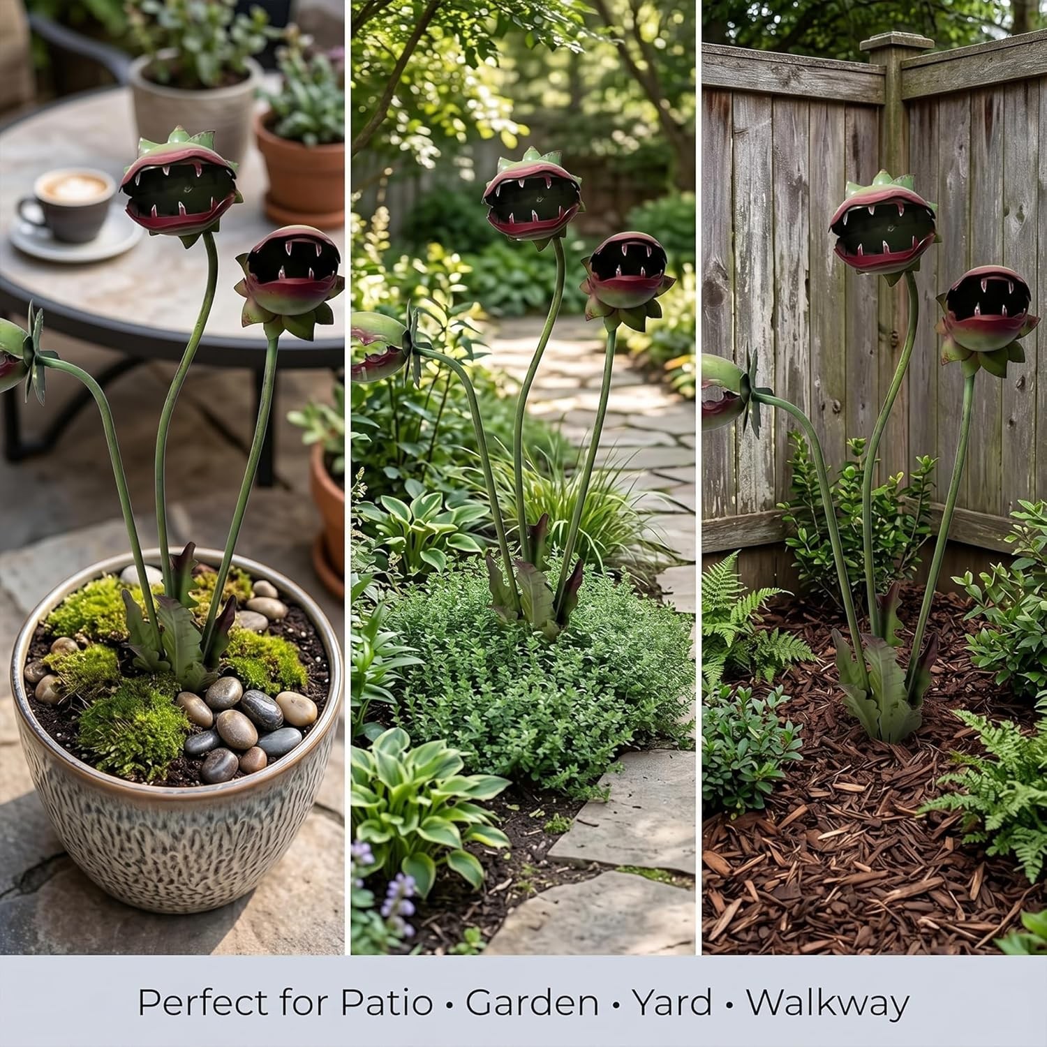 Whimsical Metal Venus Flytrap Garden Stake, Quirky Monster Plant Yard Art gallery
